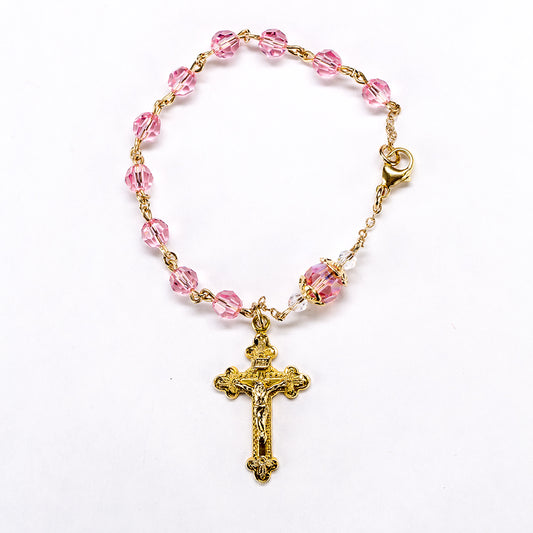 Pink Swarovski Rosary Bracelet