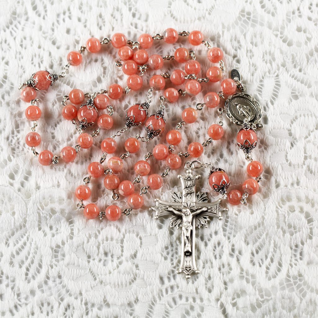 Catholic Women's Rosary - Pink Rhodochrosite