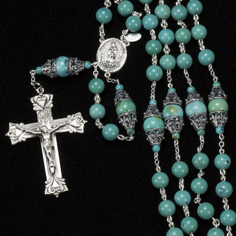 Catholic Women's Rosary made with Turquoise stones & sterling silver