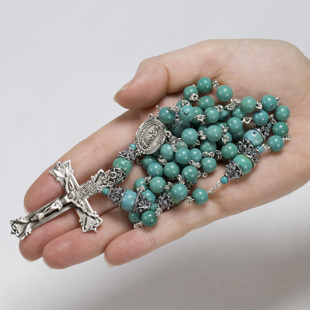 Catholic Women's Rosary made with Turquoise stones & sterling silver