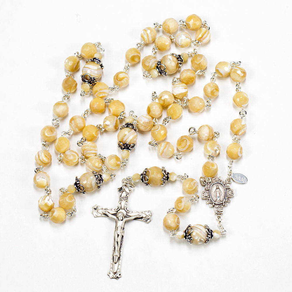 Catholic Women's Rosary Handmade with Natural Mother of Pearl Stones