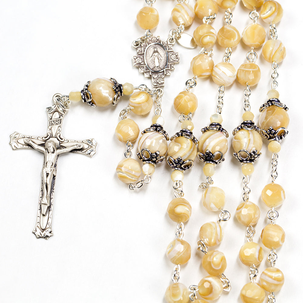 Catholic Women's Rosary Handmade with Natural Mother of Pearl Stones