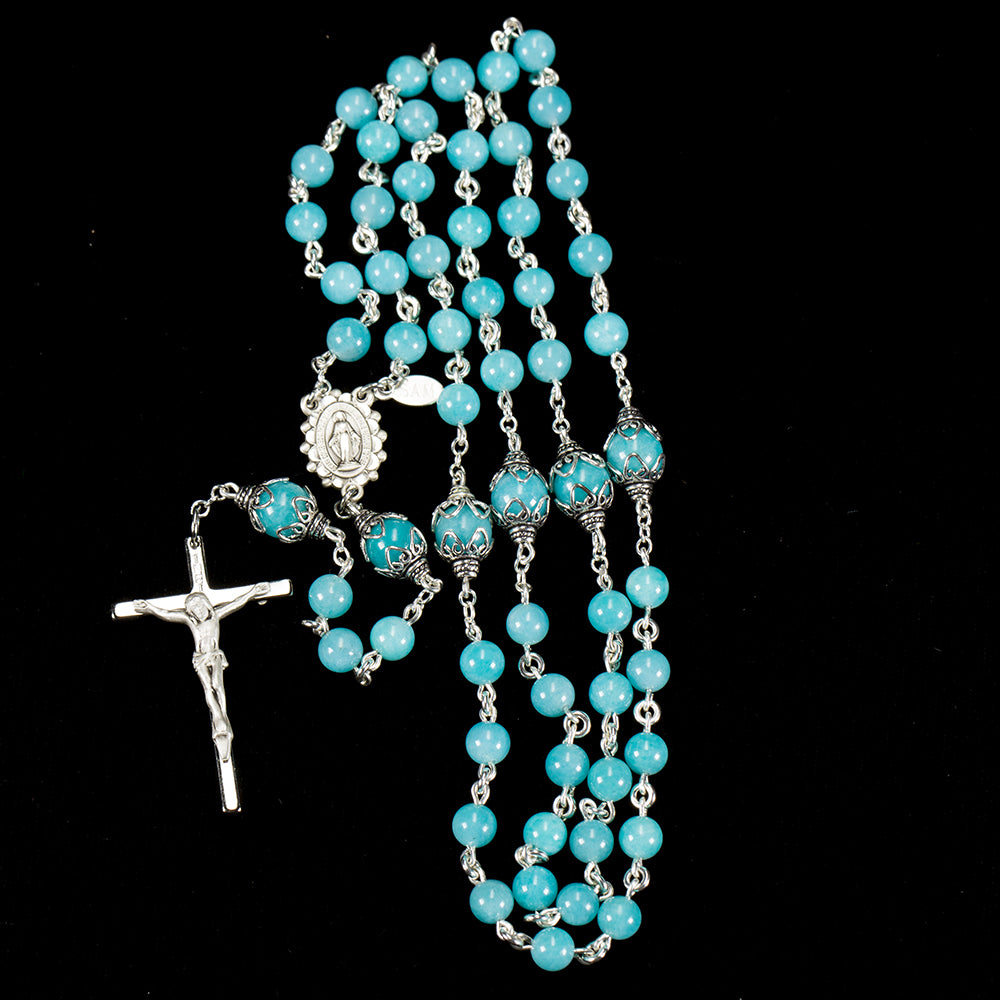 Catholic Rosary handmade with dainty, 6mm Amazonite Stones and Sterling Silver