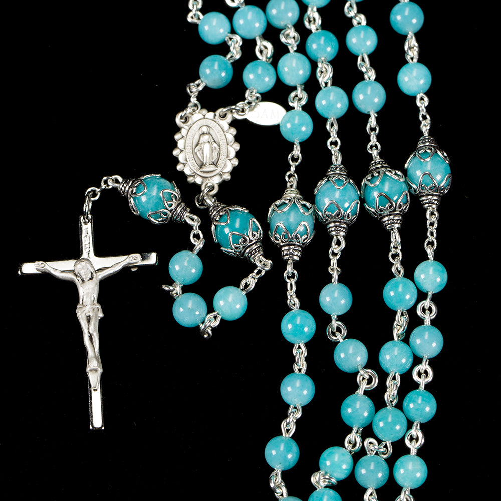 Catholic Rosary handmade with dainty, 6mm Amazonite Stones and Sterling Silver
