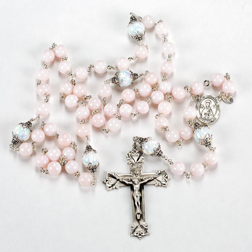 Catholic Women's Rosary Handmade with Pale Pink Opals and Manmade Opals