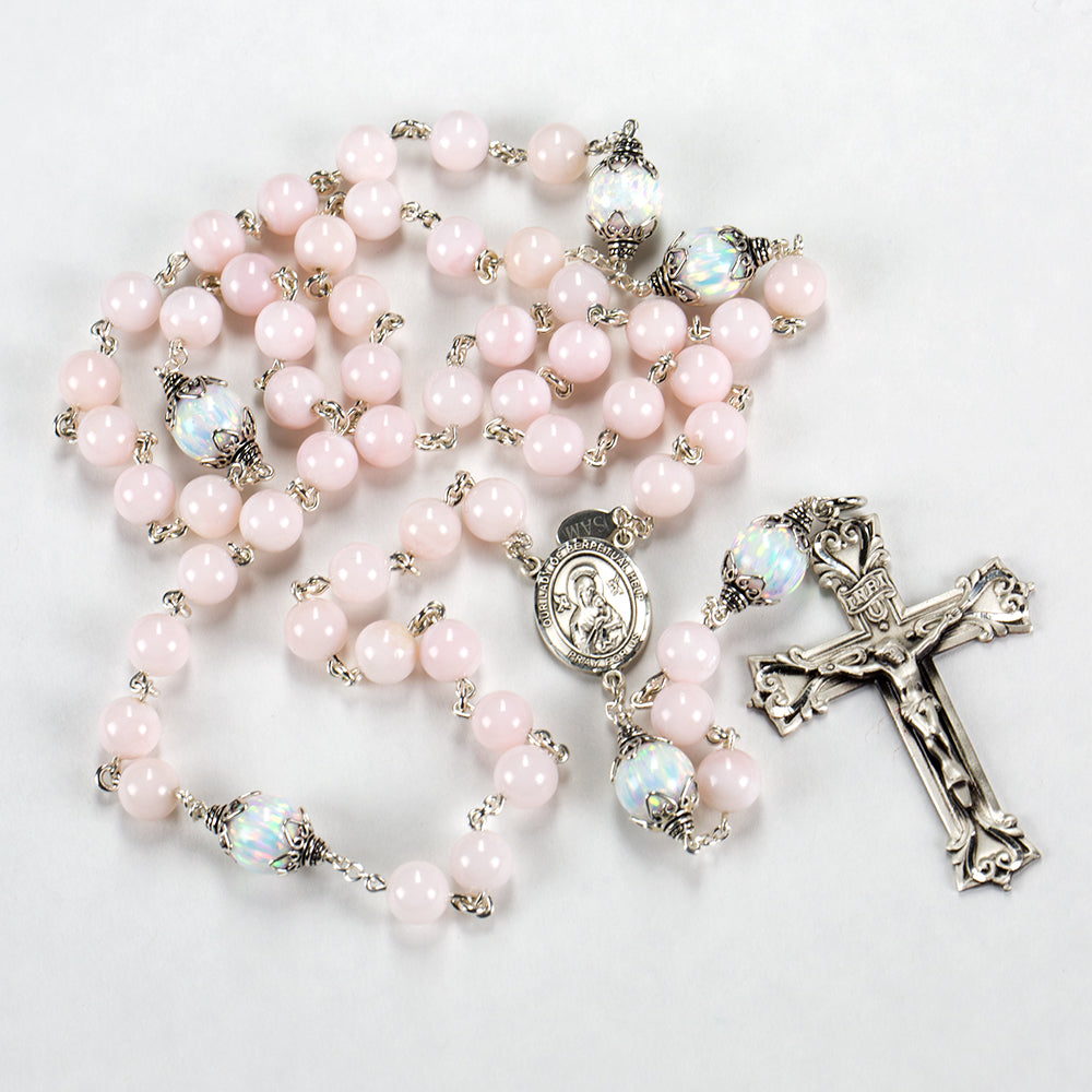 Women's Rosary Handmade with Pink Manmade Opals