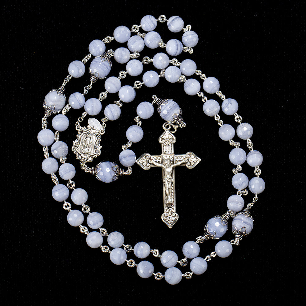 Catholic Womens Rosary Handmade with Blue Lace Agate Stones