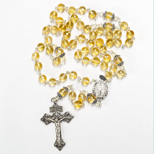 Catholic Rosary Handmade with Citrine, sterling silver and Pardon Crucifix