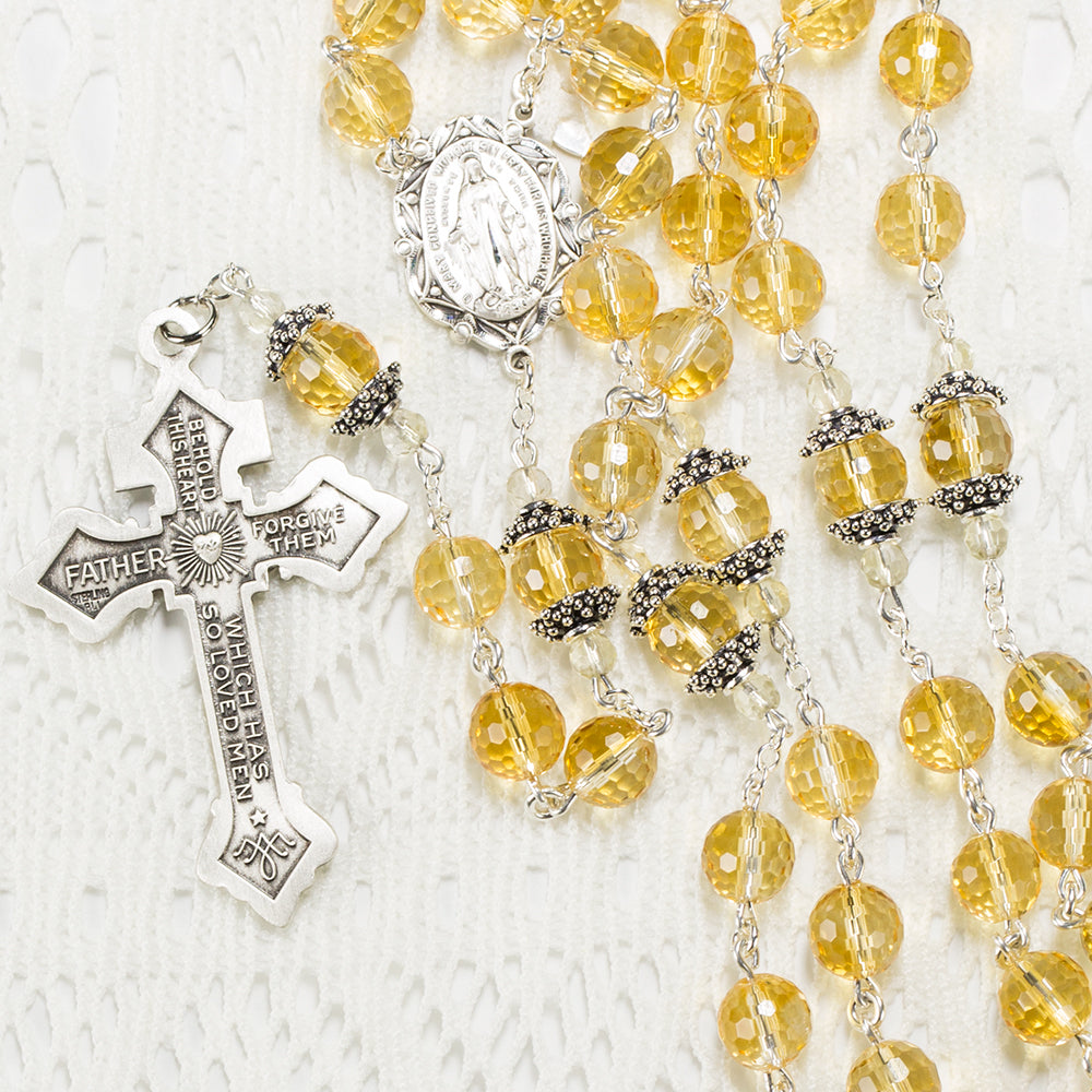 Catholic Rosary Handmade with Citrine, sterling silver and Pardon Crucifix