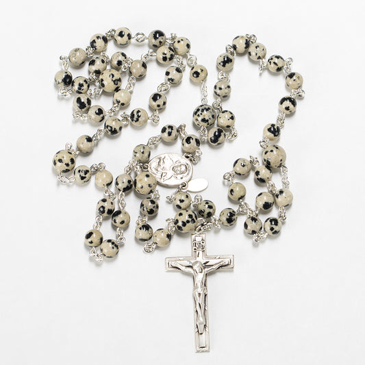 Handmade Catholic Rosary with Dalmatian Stone beads