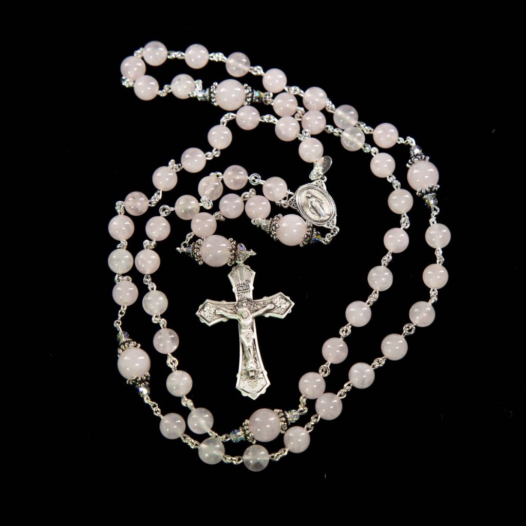 Handmade Rosary 10mm Mystic Silverite Plated 2024 Pink Quartz Faceted