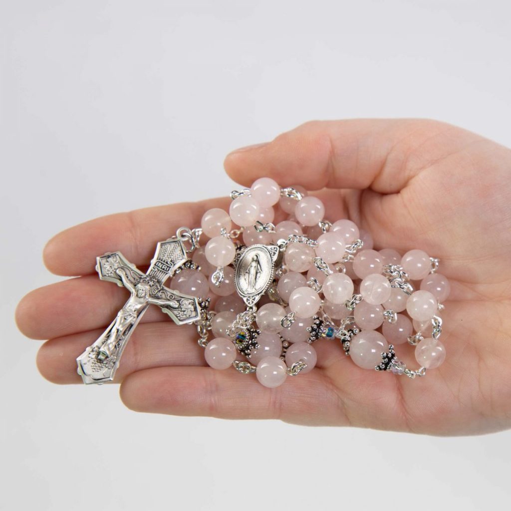 Handmade Rosary 10mm buy Mystic Silverite Plated Pink Quartz Faceted