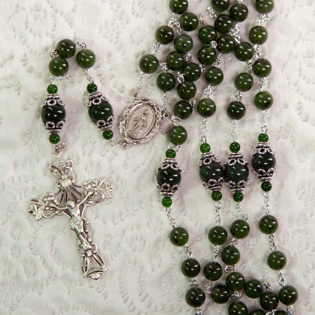 Dark Green Jade Rosary | Handmade Catholic Women's Rosary