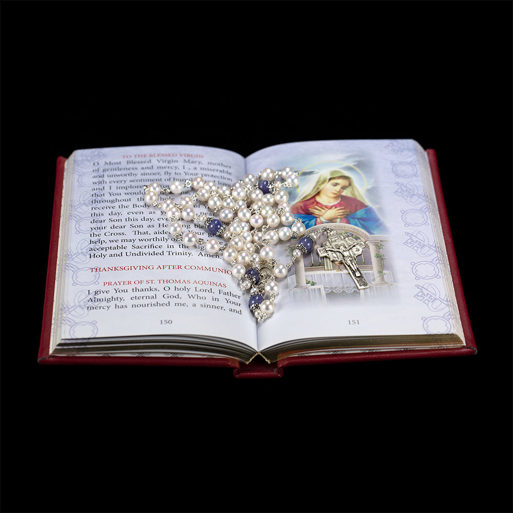 Tanzanite Pearl Catholic Women's Rosary - Handmade Heirloom