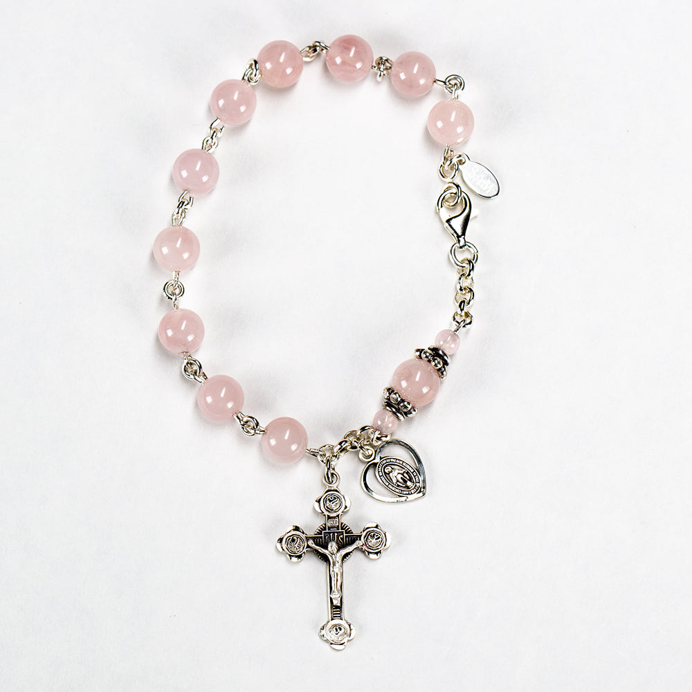 Madagascar Rose Quartz Bracelet Rosary for Catholic Women & Girls