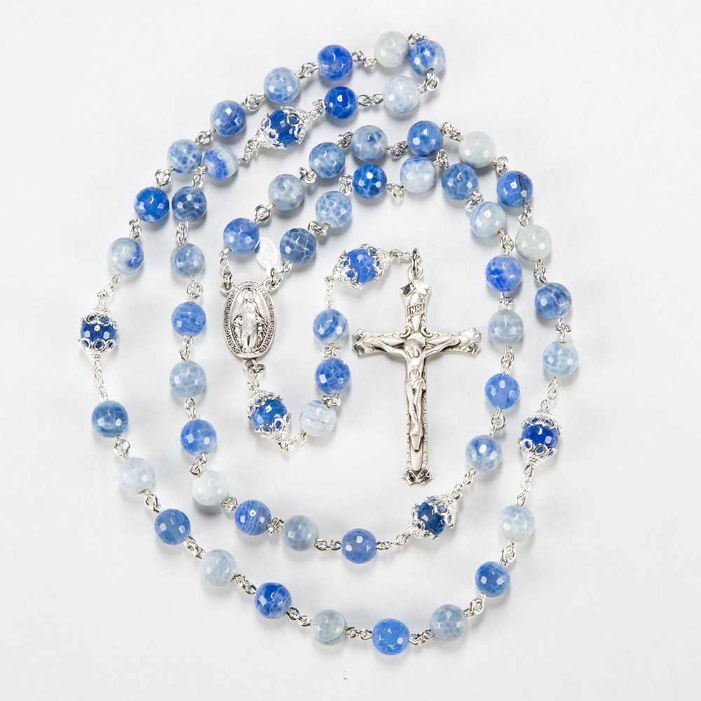 Crazy Blue Agate Rosary gift for Catholic Women