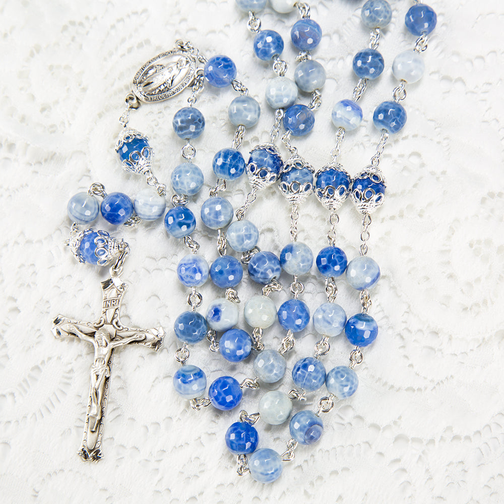Crazy Blue Agate Rosary gift for Catholic Women