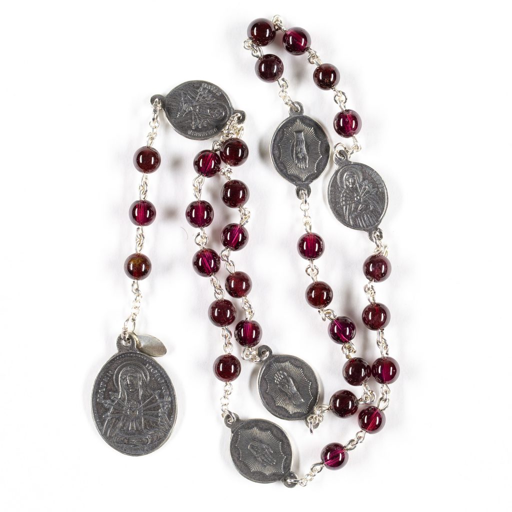 Chaplet of the 5 Wounds of Jesus | Precious Blood Garnets | Sterling Silver Samsara Medals