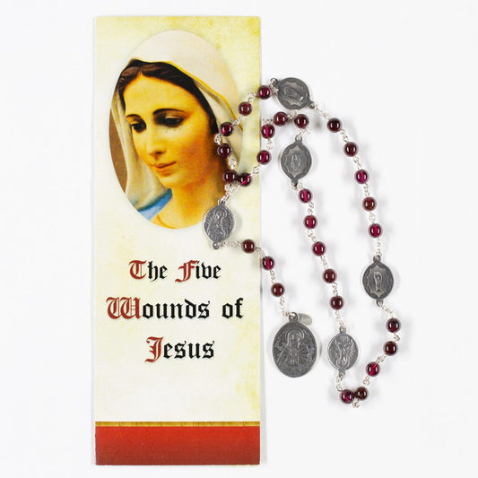 Chaplet of the 5 Wounds of Jesus | Precious Blood Garnets | Sterling Silver Samsara Medals