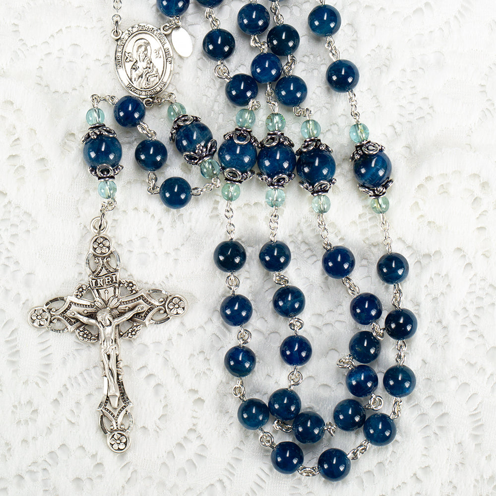 Blue Apatite Catholic Rosary - Handmade Heirloom Gift for Women