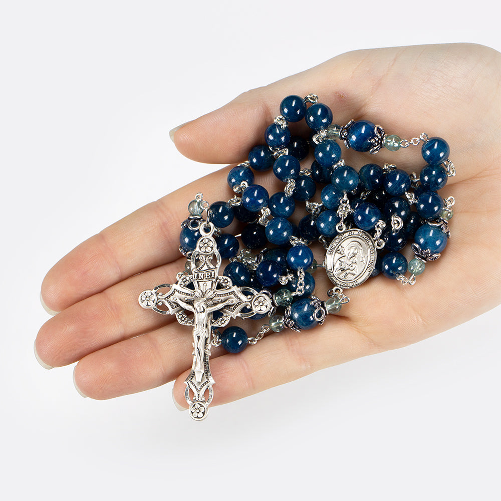 Handmade Bronze St. Gemma Galgani Rosary, Blue Apatite Saint Gemma Rosary, Catholic store Confirmation Gift, Baptism Gift, Vintage Style Rosary