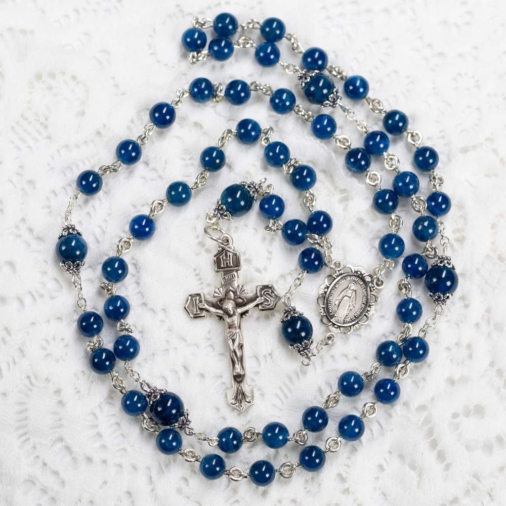 Blue Apatite Catholic Rosary - Handmade, Heirloom Gift