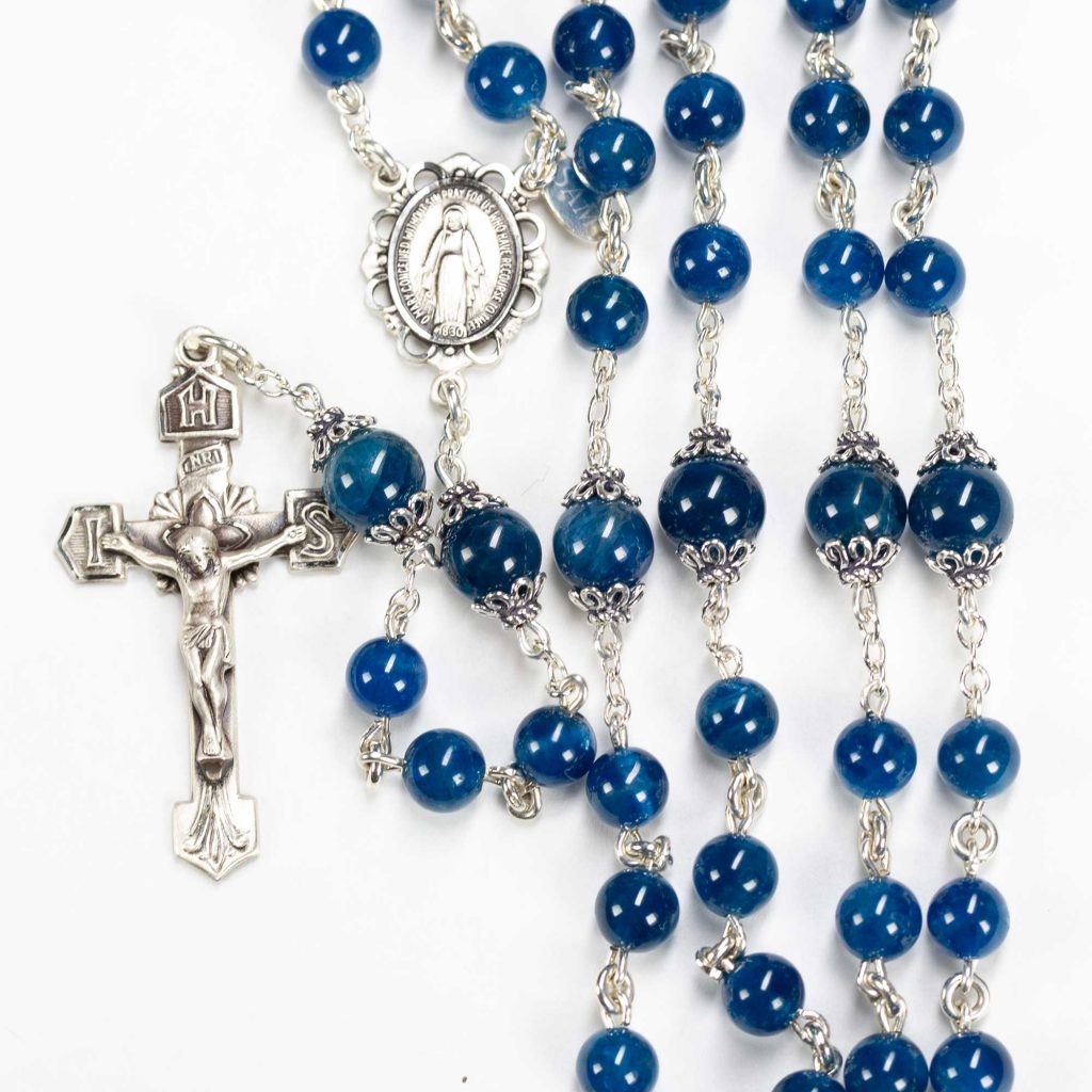 Handmade Bronze St. Gemma Galgani Rosary, Blue Apatite Saint Gemma online Rosary, Catholic Confirmation Gift, Baptism Gift, Vintage Style Rosary