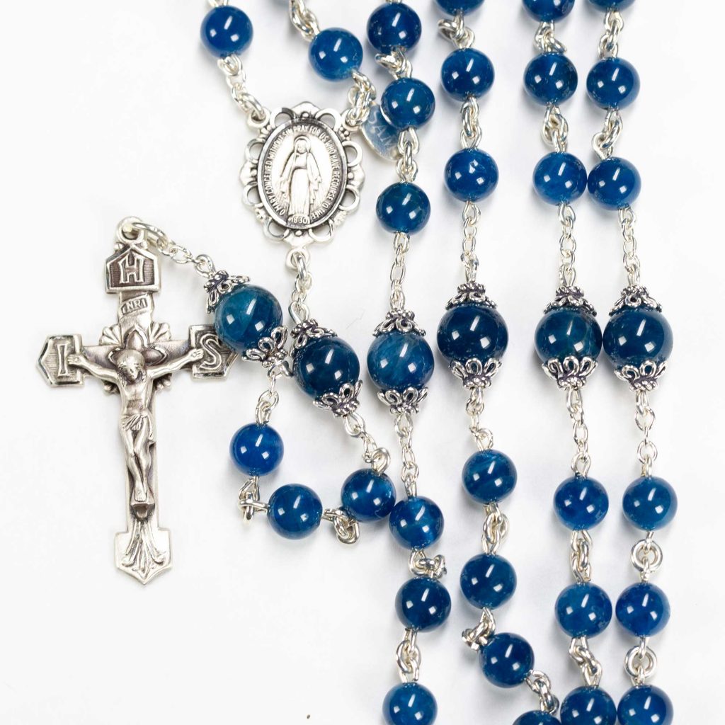 Blue Apatite Catholic Rosary - Handmade, Heirloom Gift