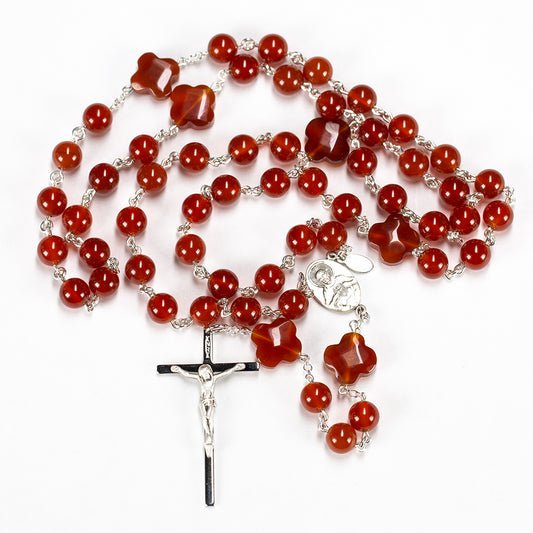Red Carnelian Gemstone Rosary - Handmade with Sterling Silver