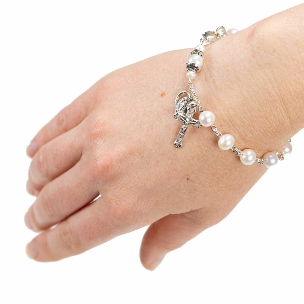 White Freshwater Pearl Bracelet Rosary for Catholic Women & Girls