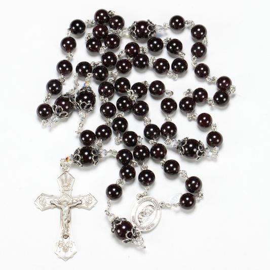 Catholic Women's rosary handmade with garnet stones