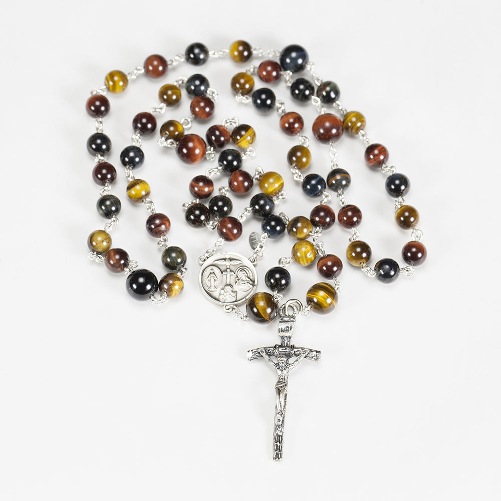 Heirloom Quality Men's Rosary Handmade with Multi-Colored Tiger's Eye Stones