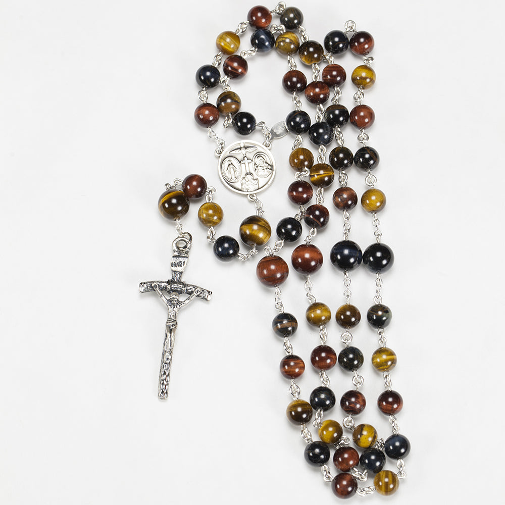 Heirloom Quality Men's Rosary Handmade with Multi-Colored Tiger's Eye Stones