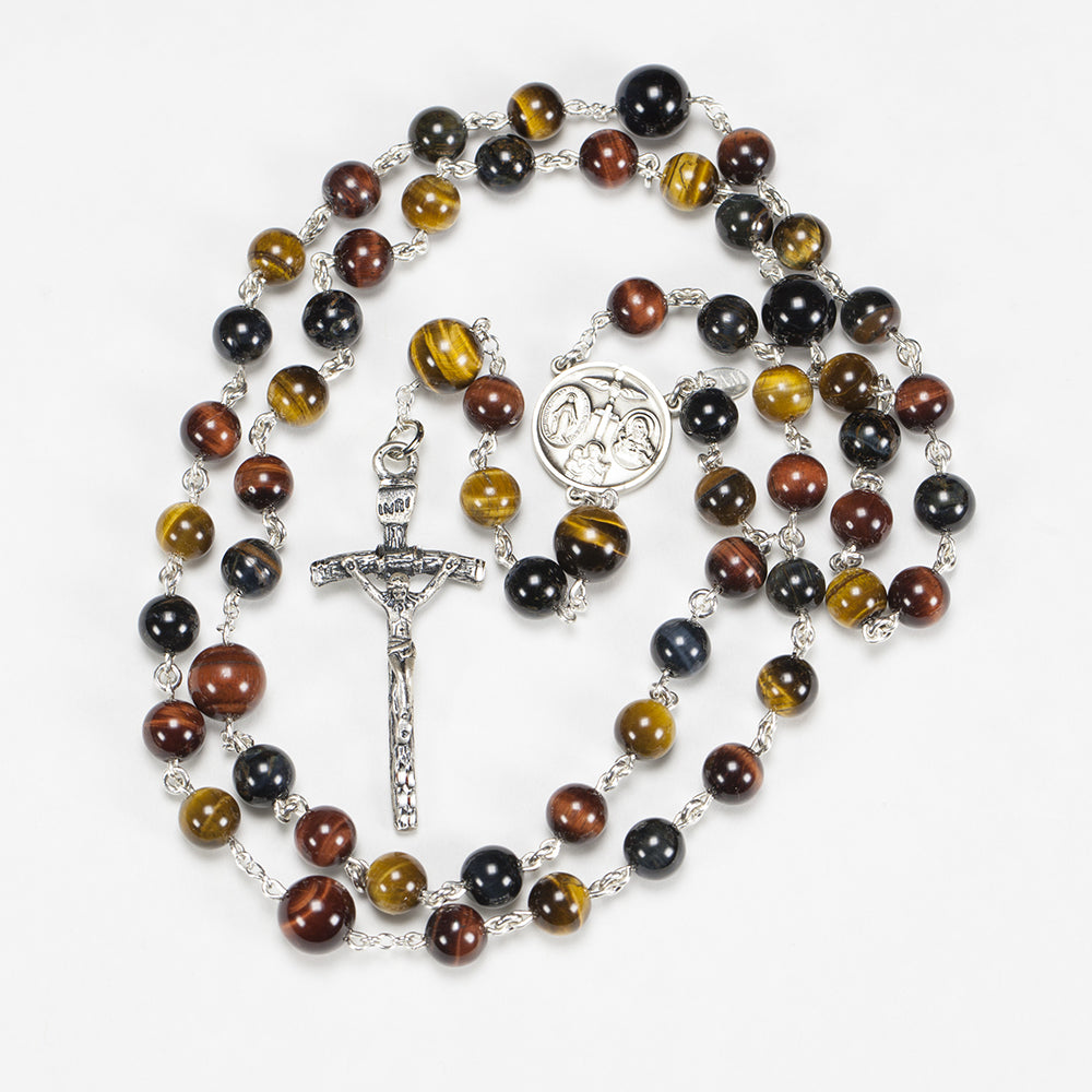 Heirloom Quality Men's Rosary Handmade with Multi-Colored Tiger's Eye Stones
