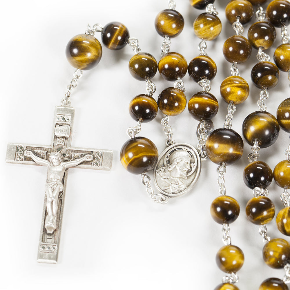 Catholic Man's Rosary with Tigers Eye Stones