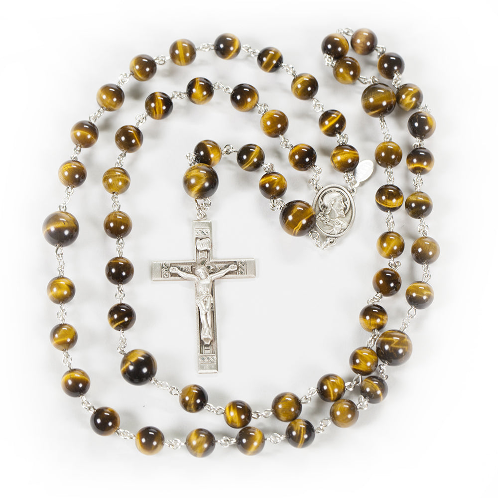 Catholic Man's Rosary with Tigers Eye Stones