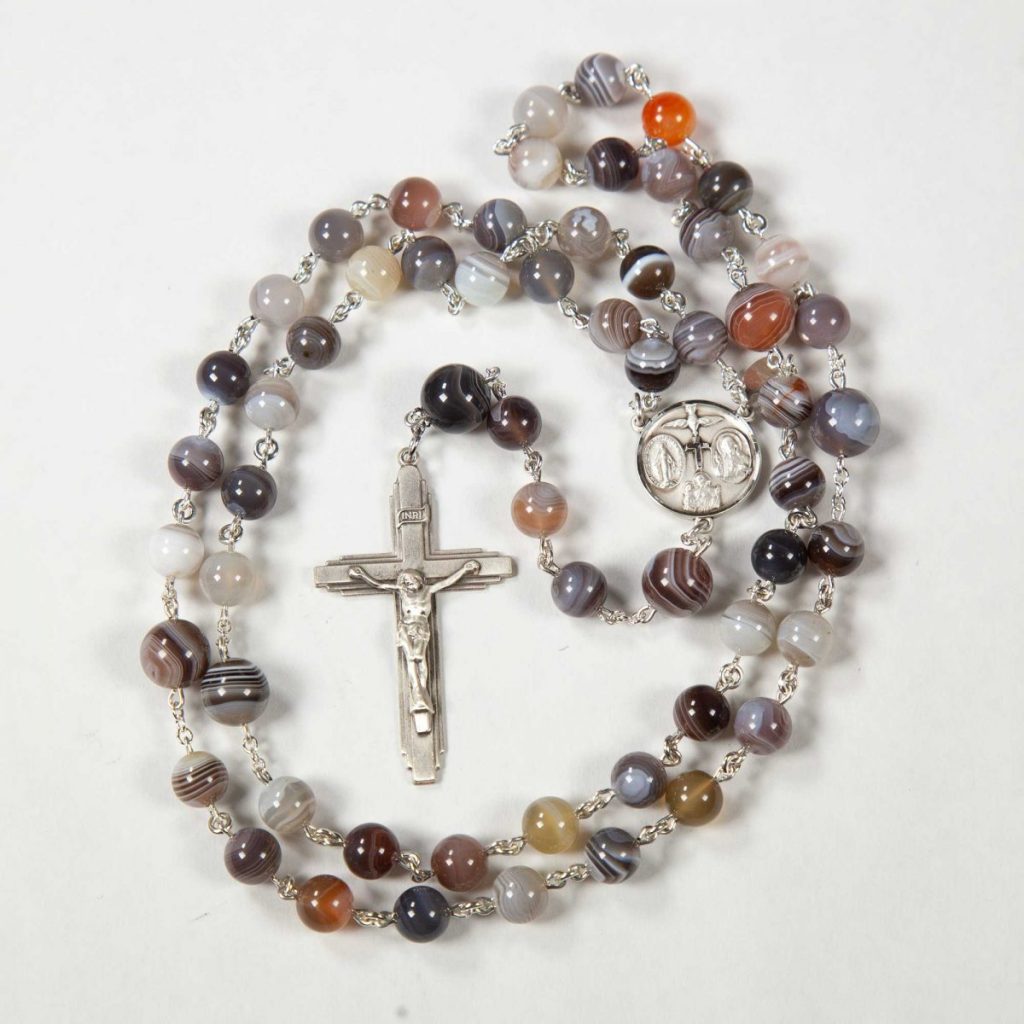 Handmade Rosary, newest 10mm round, Striped Agate bead, purple