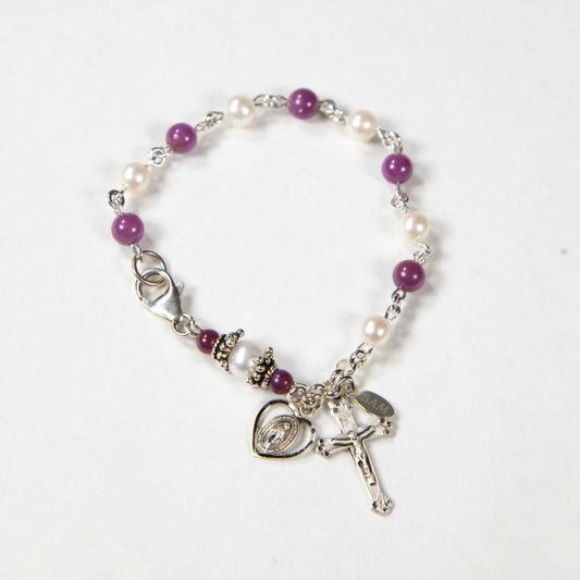 Ruby Pearls Bracelet Rosary for Catholic Women & Girls