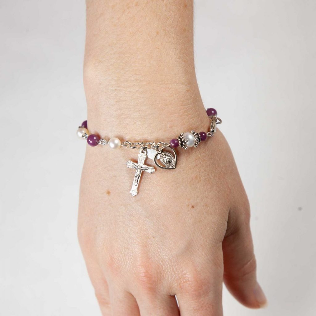 Ruby Pearls Bracelet Rosary for Catholic Women & Girls