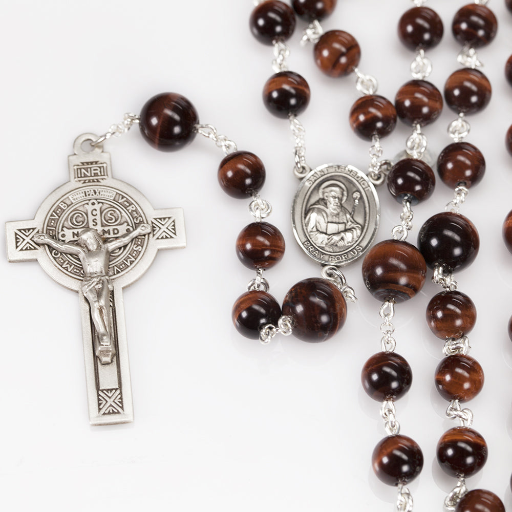 Mens Rosary Handmade with Red Tiger Eye Stones