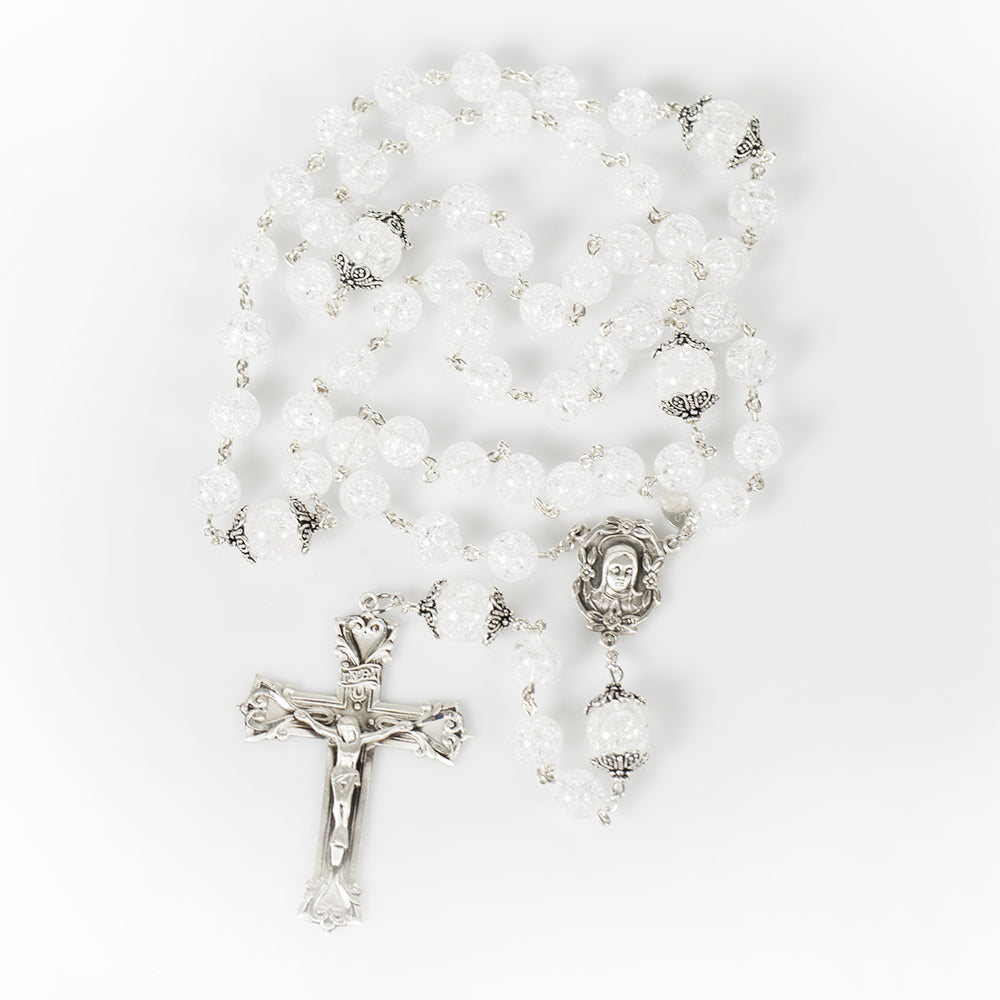 Cracked Crystal Sterling Silver Catholic Womens Rosary