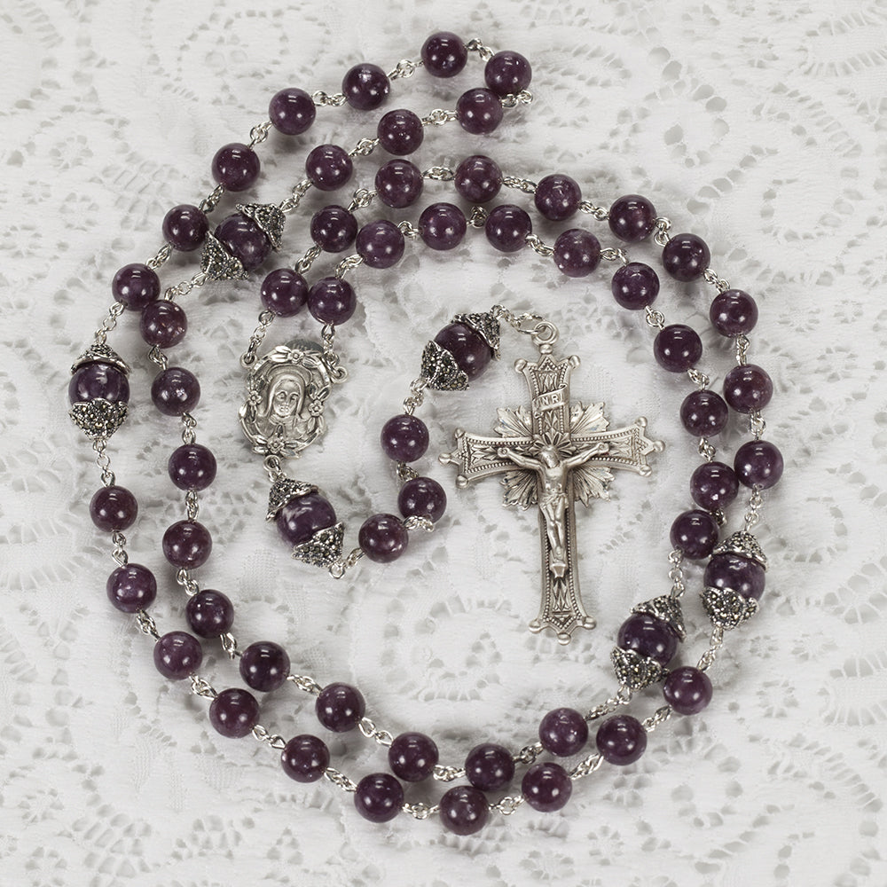 Catholic Women's Rosary handmade with purple lepidolite stones