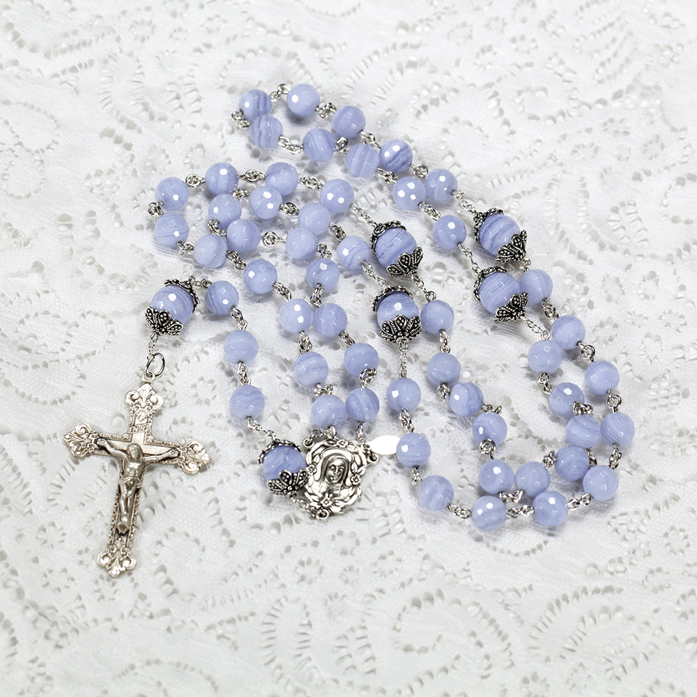 Catholic Womens Rosary Handmade with blue lace agate
