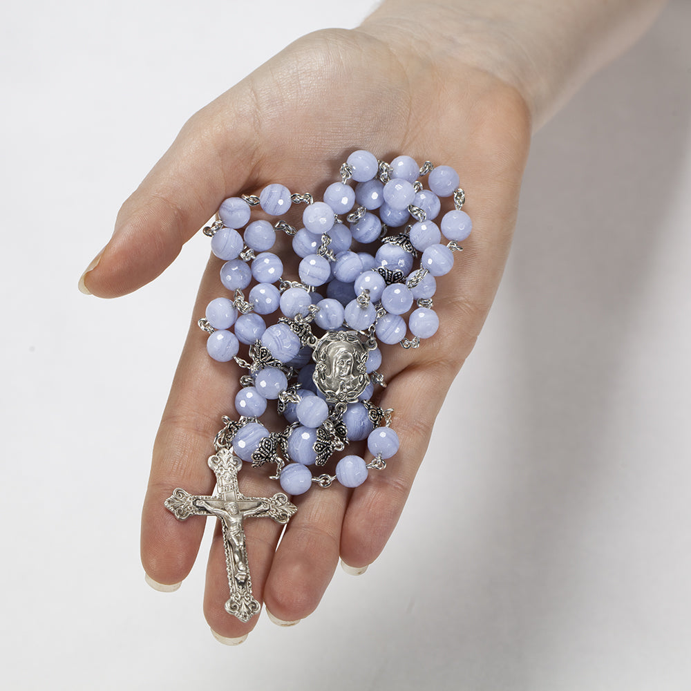 Catholic Womens Rosary Handmade with blue lace agate