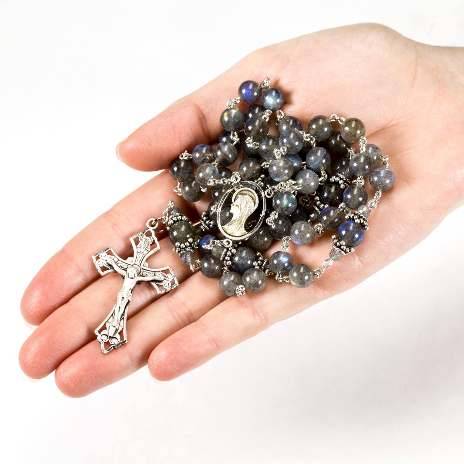 Labradorite 50 beads Rosary - Prayer Rope with 50 beads - Komboloi 50 beads Labradorite - Rosary buying with Silver Cross and Labradorite beads