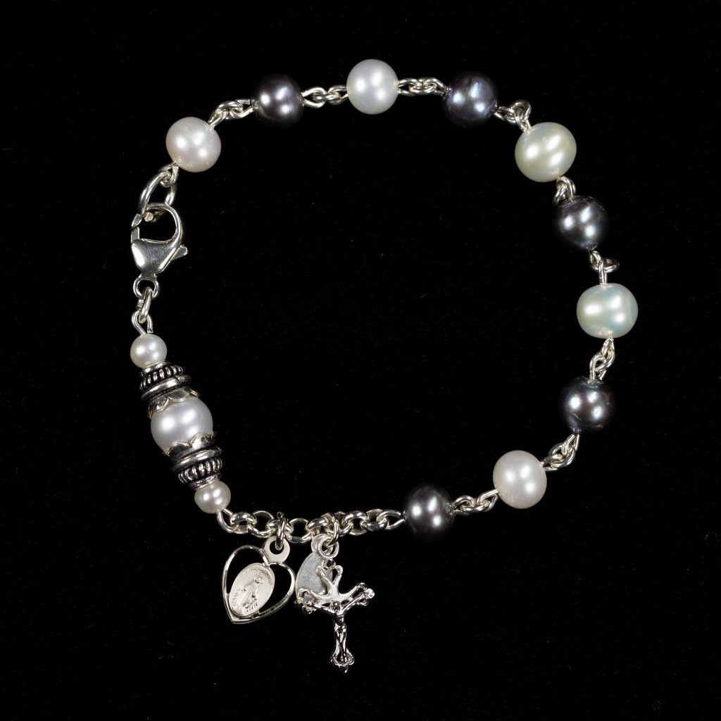 Raven Freshwater Pearl Bracelet Rosary for Catholic Women & Girls