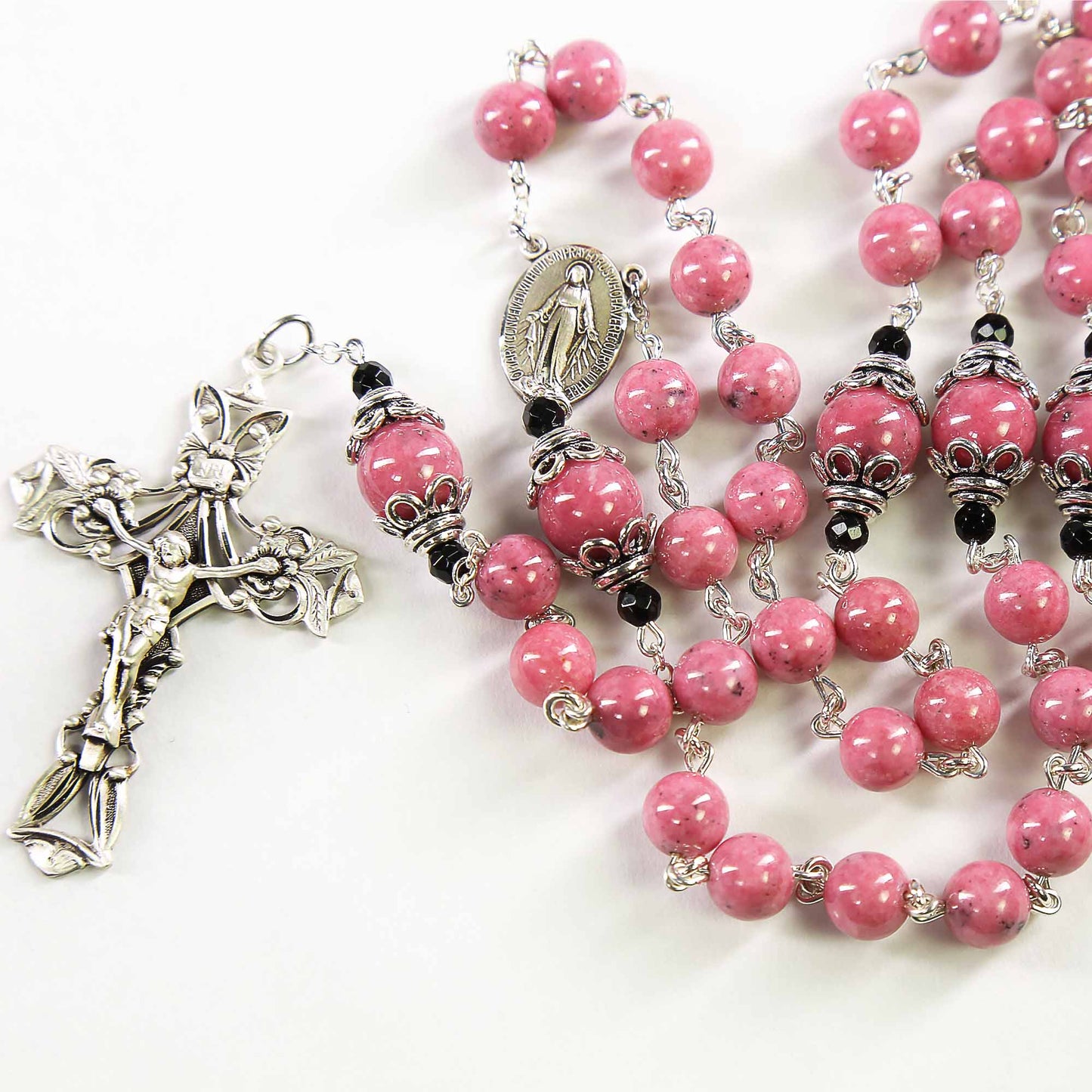Pink Rhodonite Onyx Rosary