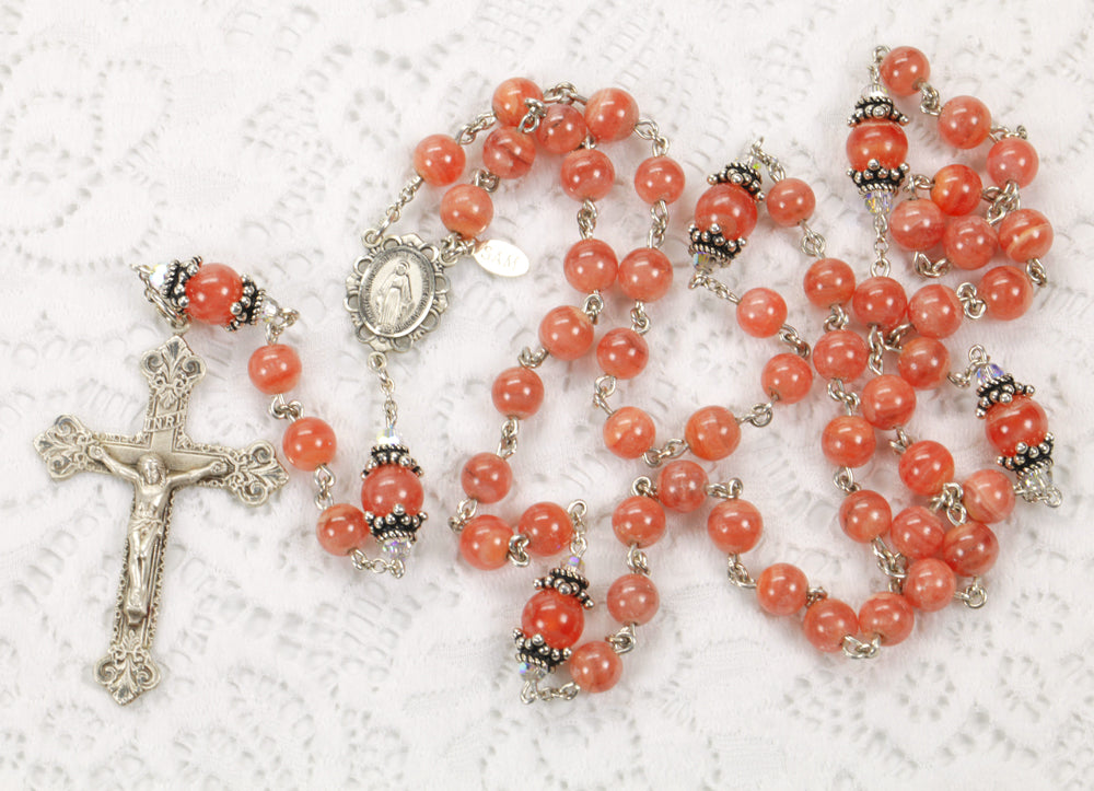 Catholic Women's Rosary Handmade with Rare Pink Rhodochrosite