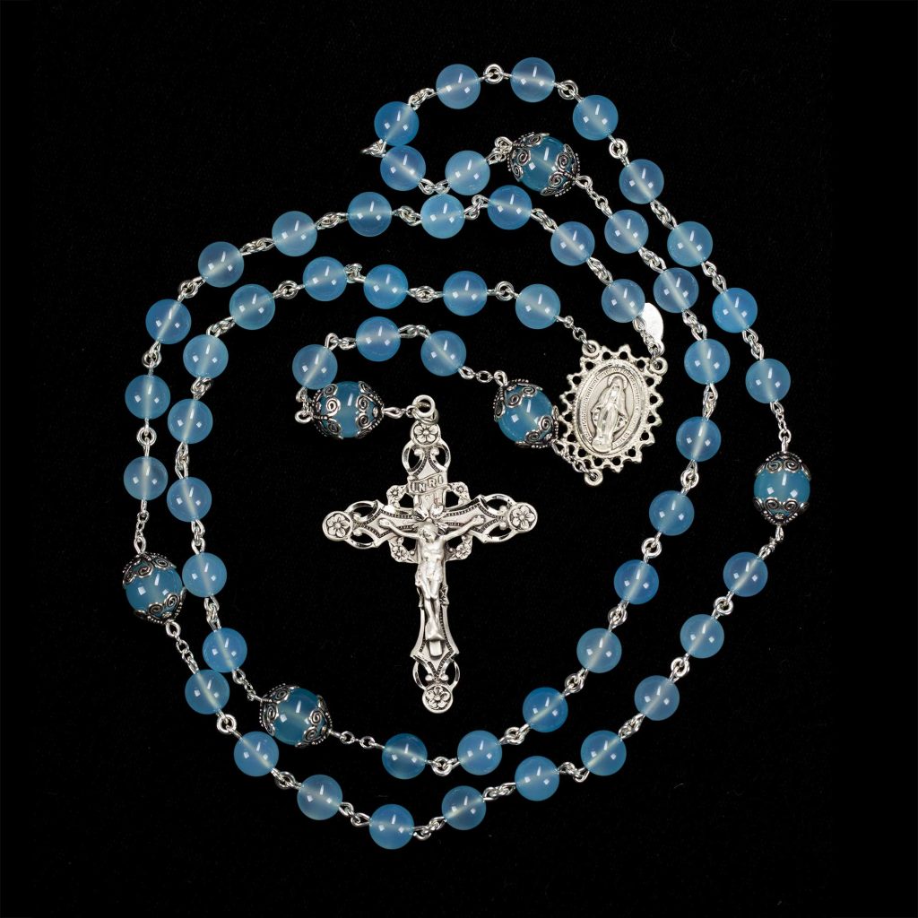 Sea Blue Chalcedony Rosary - Handmade Gift for Catholic Women