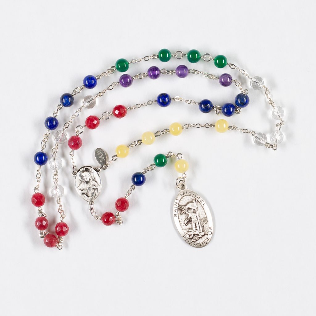 St. Michael Chaplet Rosary the Guardian Archangel - Handmade for Catholics with Custom Prayer card - Sterling Silver, Saint Michael Medal
